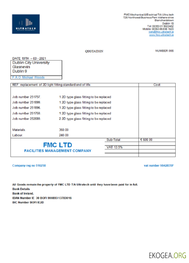 Facture Irlande Ultratech Pvt Ltd